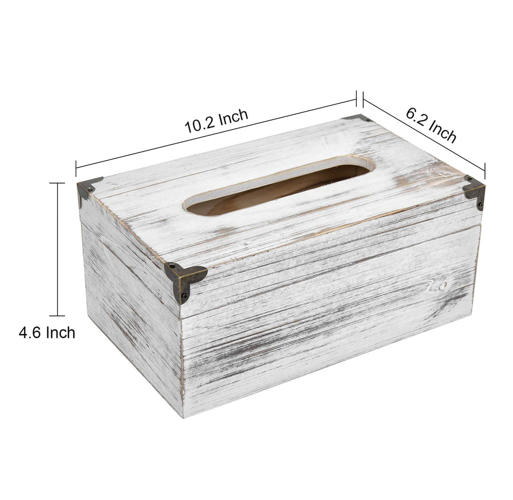 Distressed Wooden Rustic Facial Tissue Box Holder Tissue Box Cover Napkin Dispenser for Bathroom Living Room Dining Room Bedroom Toilet (Washed White)