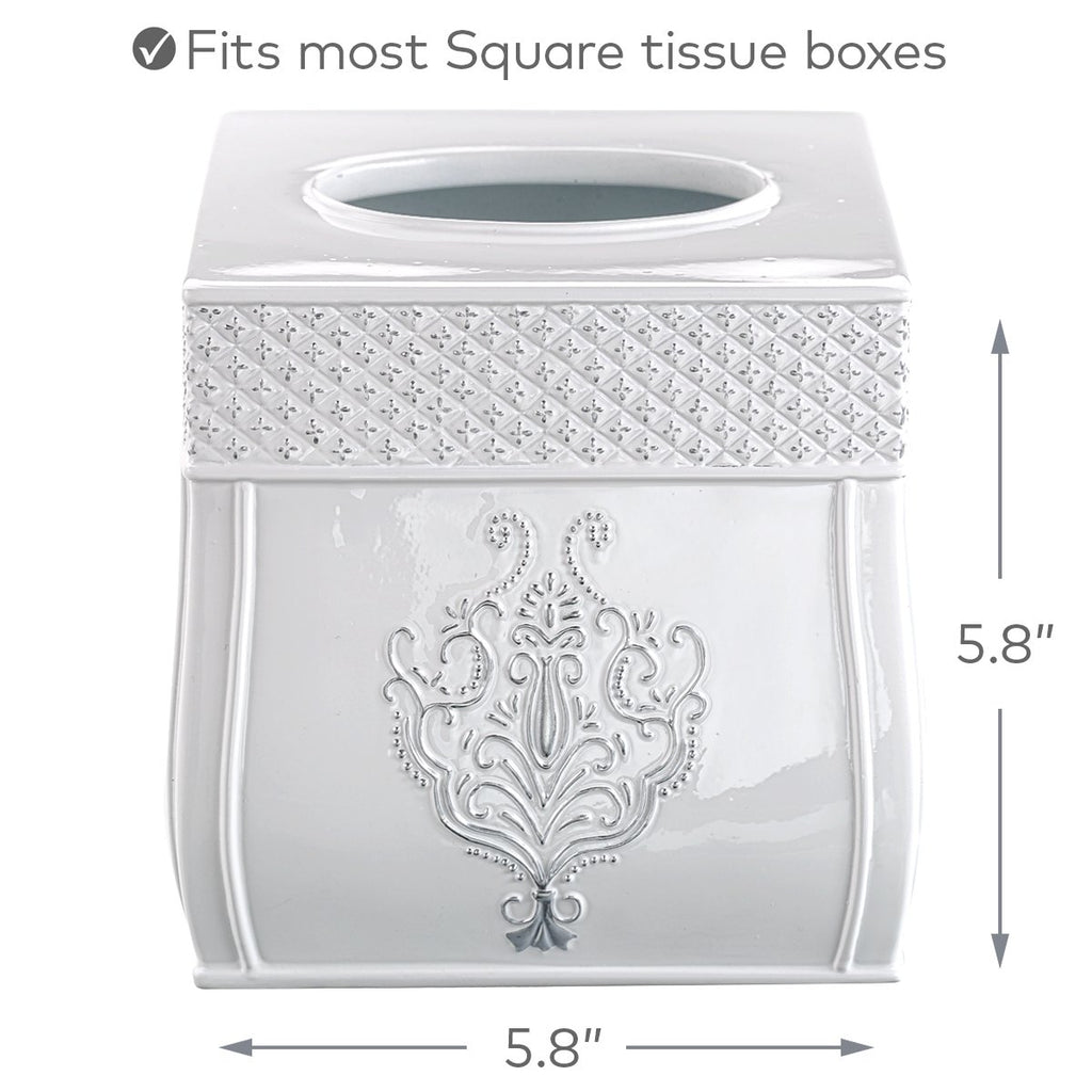 Vintage White Square Resin Tissue Box Cover with Bottom Slider