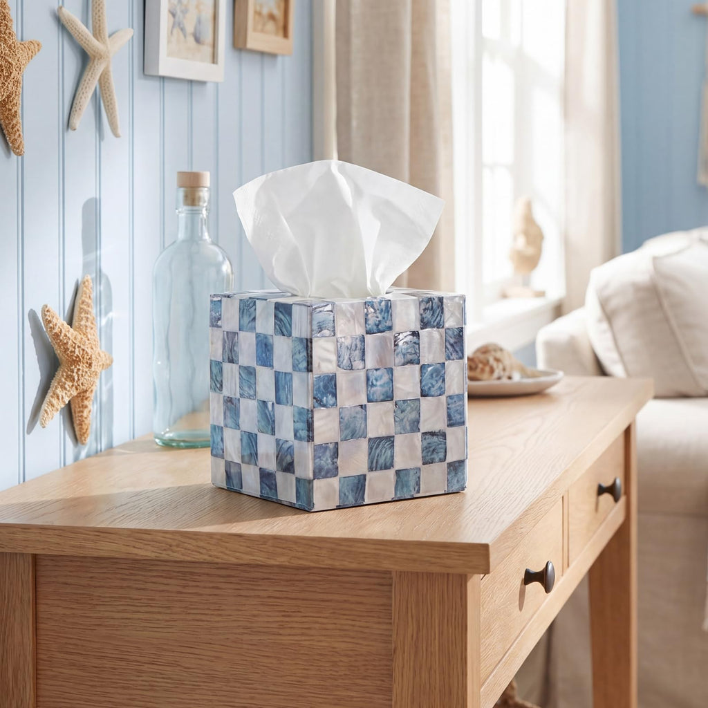 FunooFuno 12 Pack Checkered Tissue Cube Box Cube 3 Ply Facial Paper, Blue