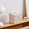 Beige Sand Stone Look Relief Birds Branch Square Tissue Box Cover for Decor
