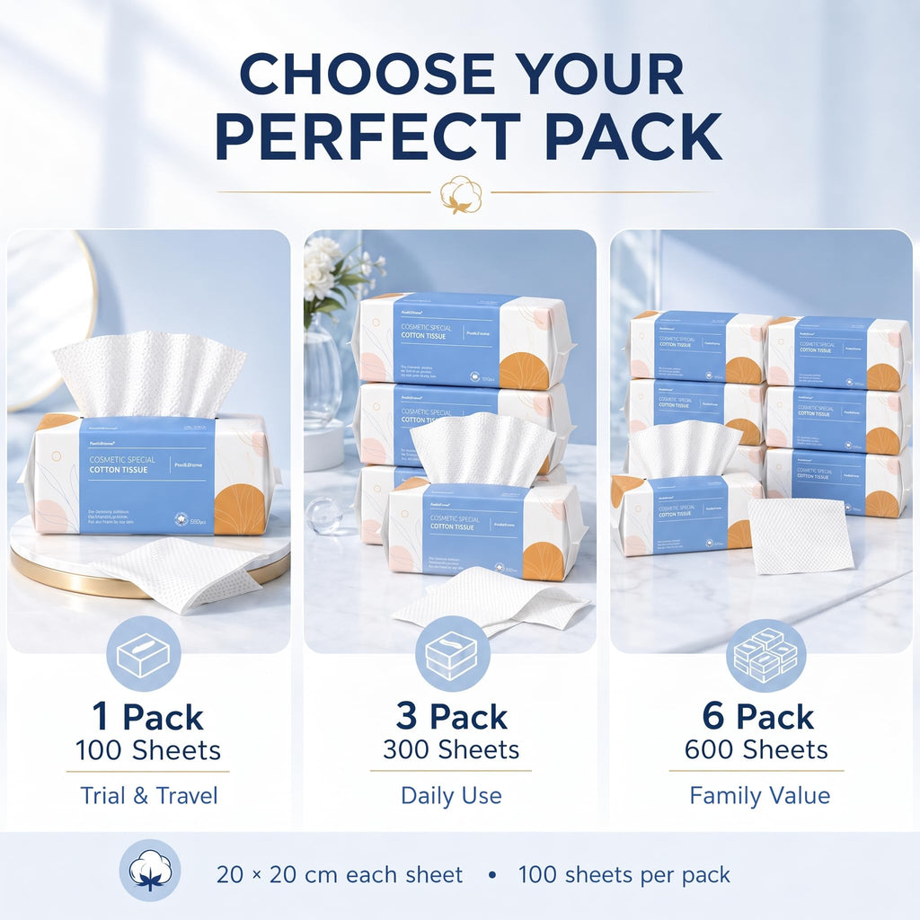 PoeticEHome Disposable Face Towels, Soft Dry Wipes, 3 Pack, 300 Count