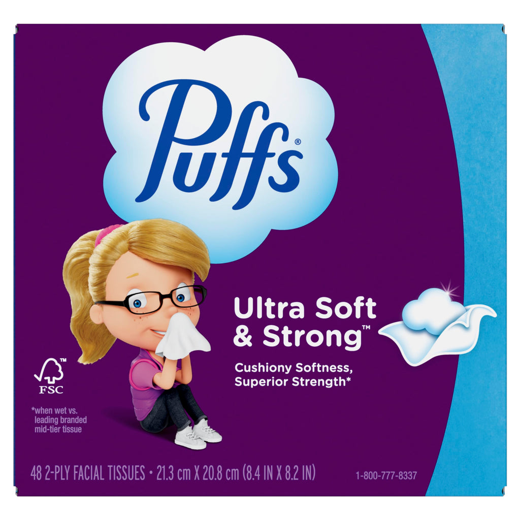 Puffs Facial Tissues Ultra Soft, 1 Cube Box, 48 Facial Tissues per Box, Allergies and Colds (Packaging May Vary)