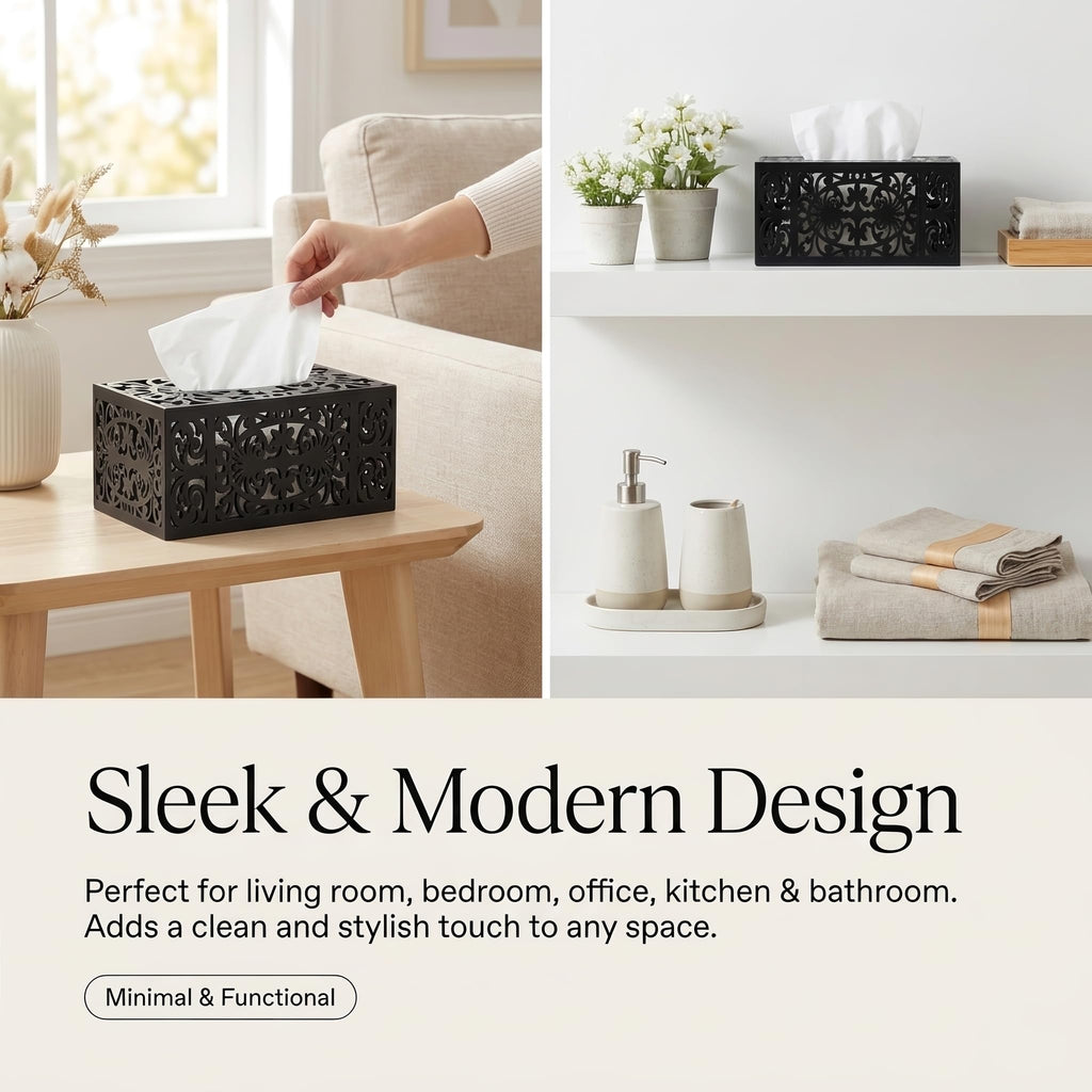 GRAUES Home Collection Rectangle Wooden Tissue Box Cover, Black Decorative Wood Tissue Box Holder, Modern Farmhouse Kleenex Box Cover for Bathroom, Kitchen, Bedroom, Living Room, Office - Solid Wood