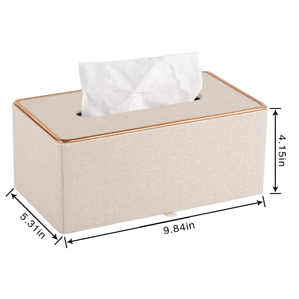 RHCSZ Fashion Leather Tissue Box Holder,Rectangular Tissue Box Cover for Bathroom Dresser Night Stand,Napkin Box Drawer Paper Dispenser,Home Office car Tissue Holder with Magnetic Bottom (Beige)