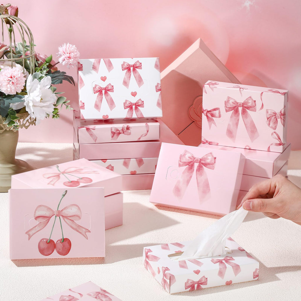 TaoBary 24 Pack Small Facial Tissue Box 2 Ply Pink Bow for Car Desk