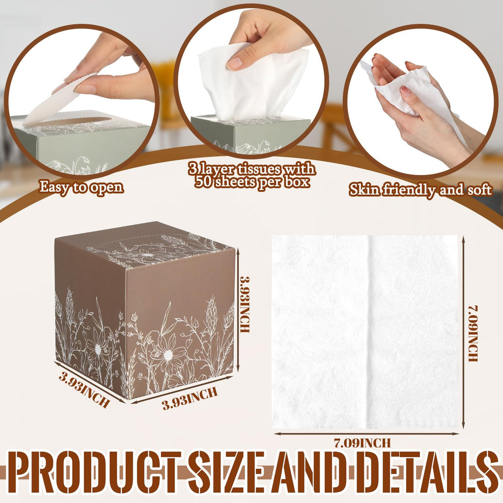 Fourluoo 12 Pack Christmas Flower Tissue Cube Boxes, 600 Sheets 3 Ply