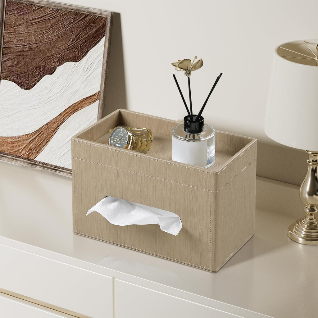 MEIBOOCH Plus Size Tissue Box Cover, Rectangle Tissue Box Organizer, Wood