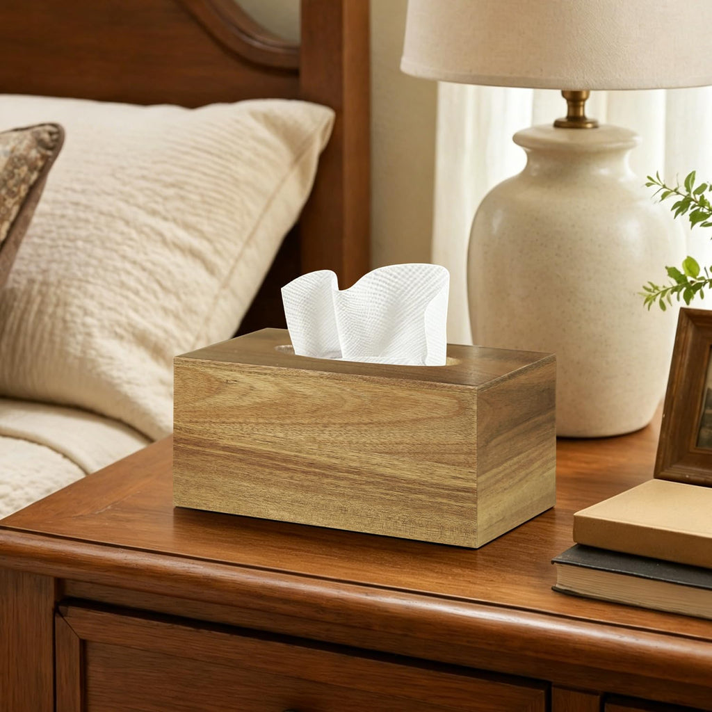Tissue Box Cover, Wood Tissue Box Holder Rectangle with Slide-Out Bottom