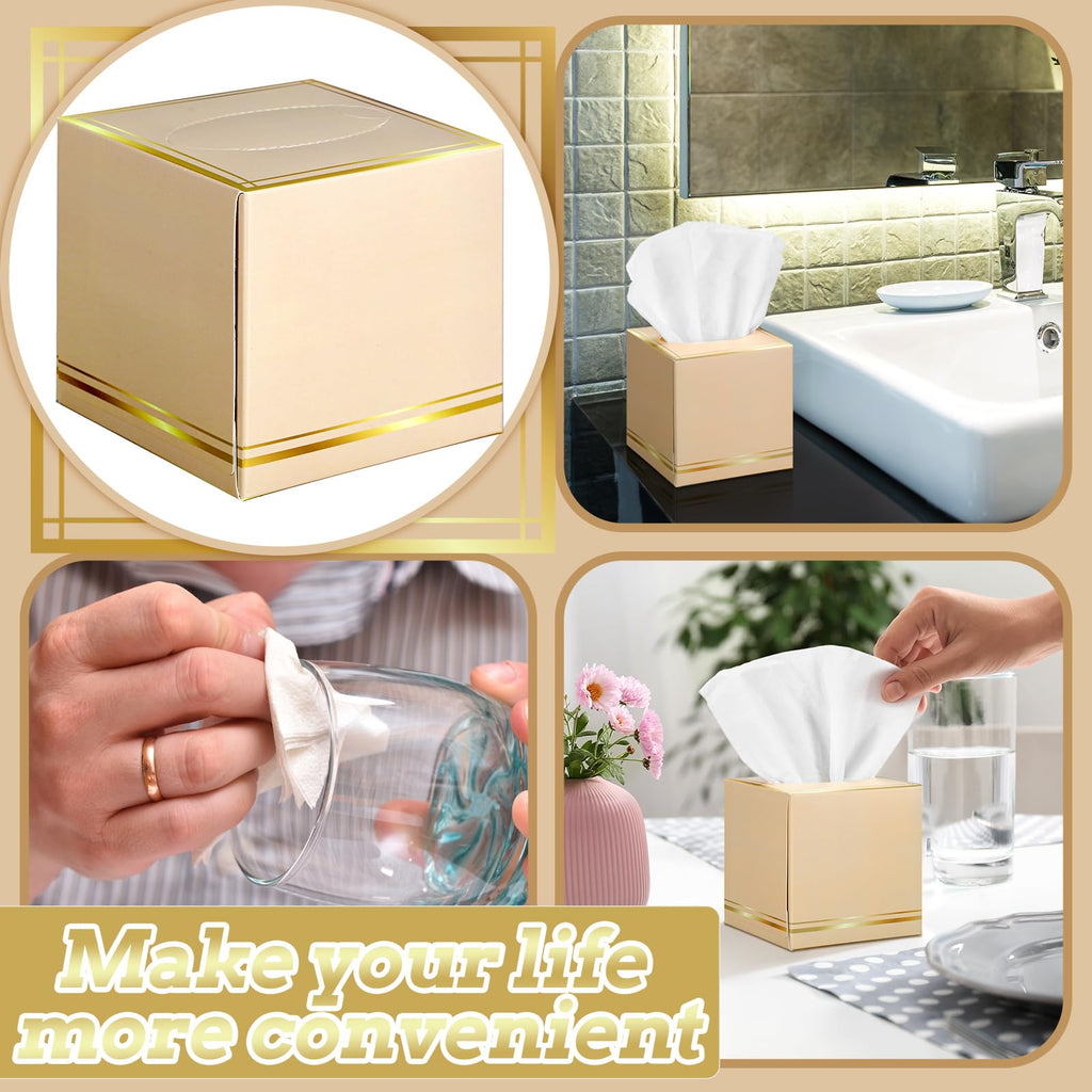 Fourluoo 12 Pack Facial Tissues Cube Boxes Face Box 600 Sheets 3 ply Soft Paper Square Tissues Bulk for Car Pocket Toilet Household Bedroom Family(Light Brown)