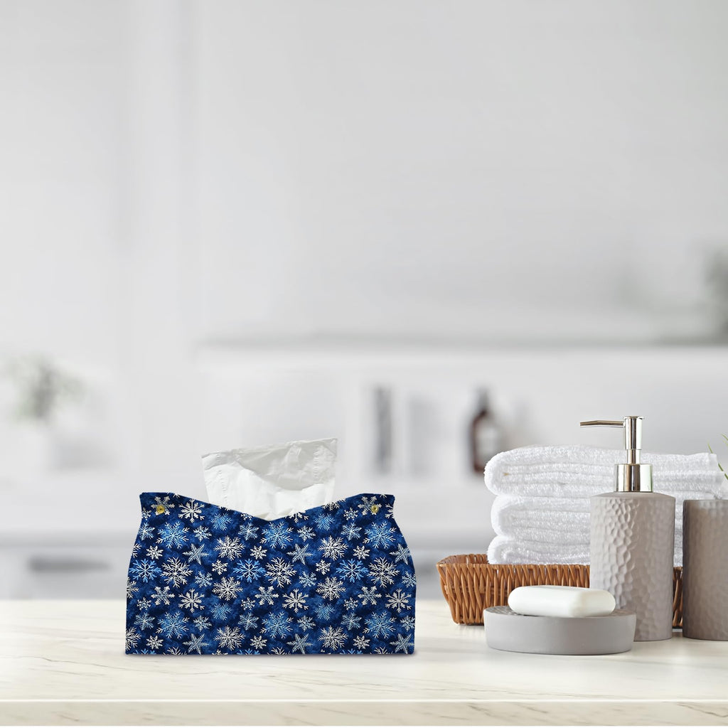 PaJiaNi Winter Snowflake Navy Tissue Box Cover Rectangle for Holiday Decor