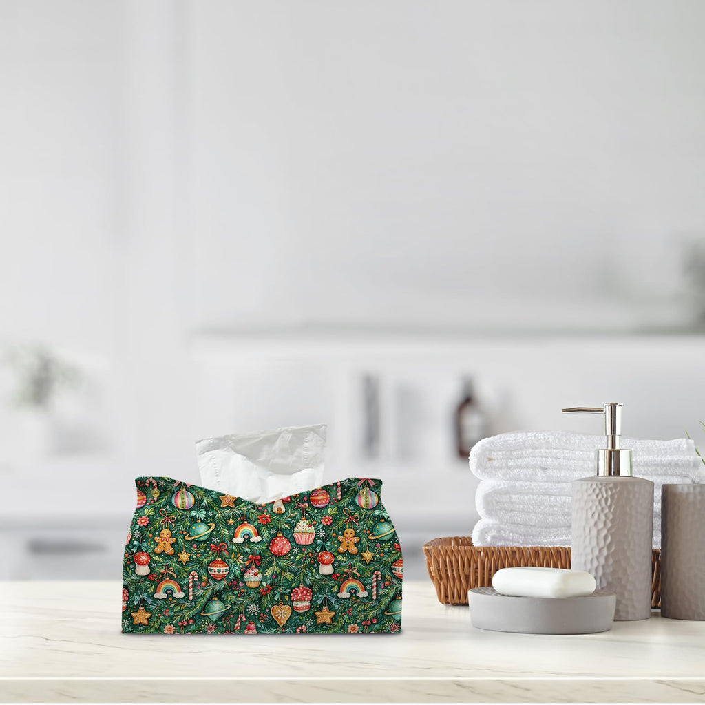 PaJiaNi Green Christmas Tissue Box Cover Rectangle for Winter Holiday Decor