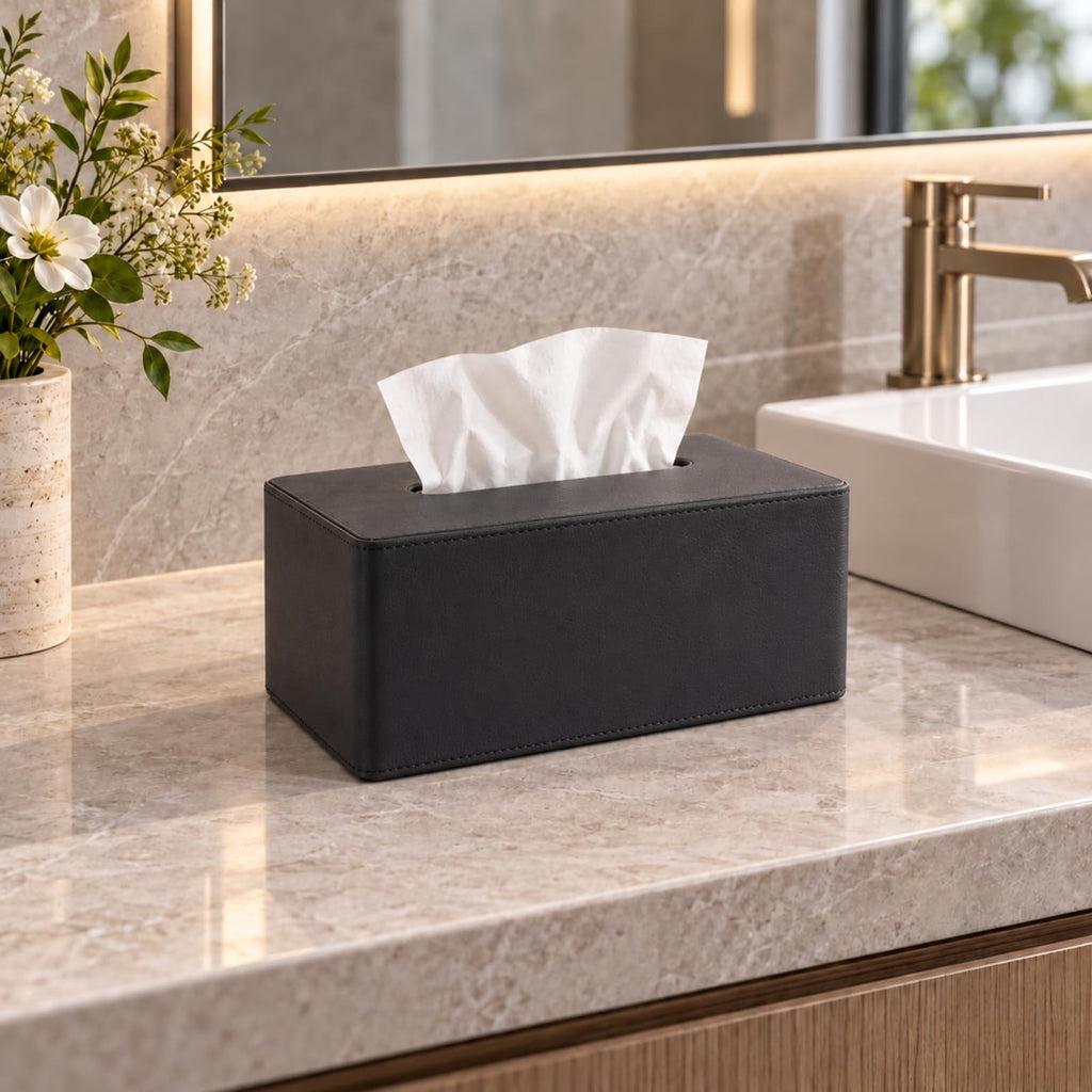 Lorteme Tissue Box Cover Rectangle, Decorative PU Leather Tissue Holder