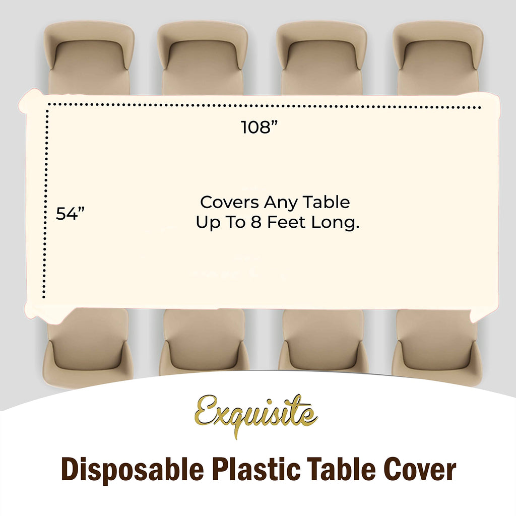 Exquisite Ivory Plastic Table Cloth Disposable 12 Pack, 54 x 108 Inch