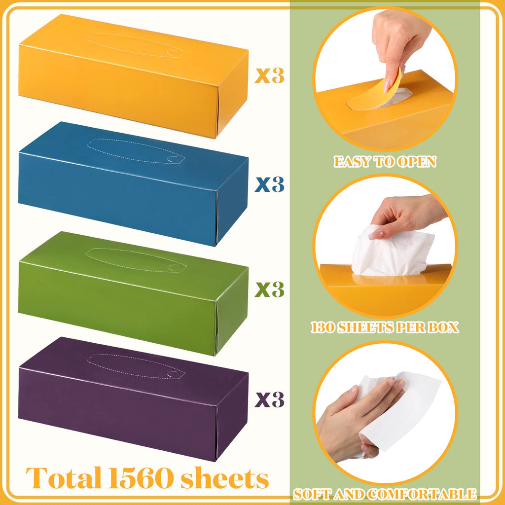 Yinder 12 Packs Soft Facial Tissue Boxes for Classroom, Simple Style