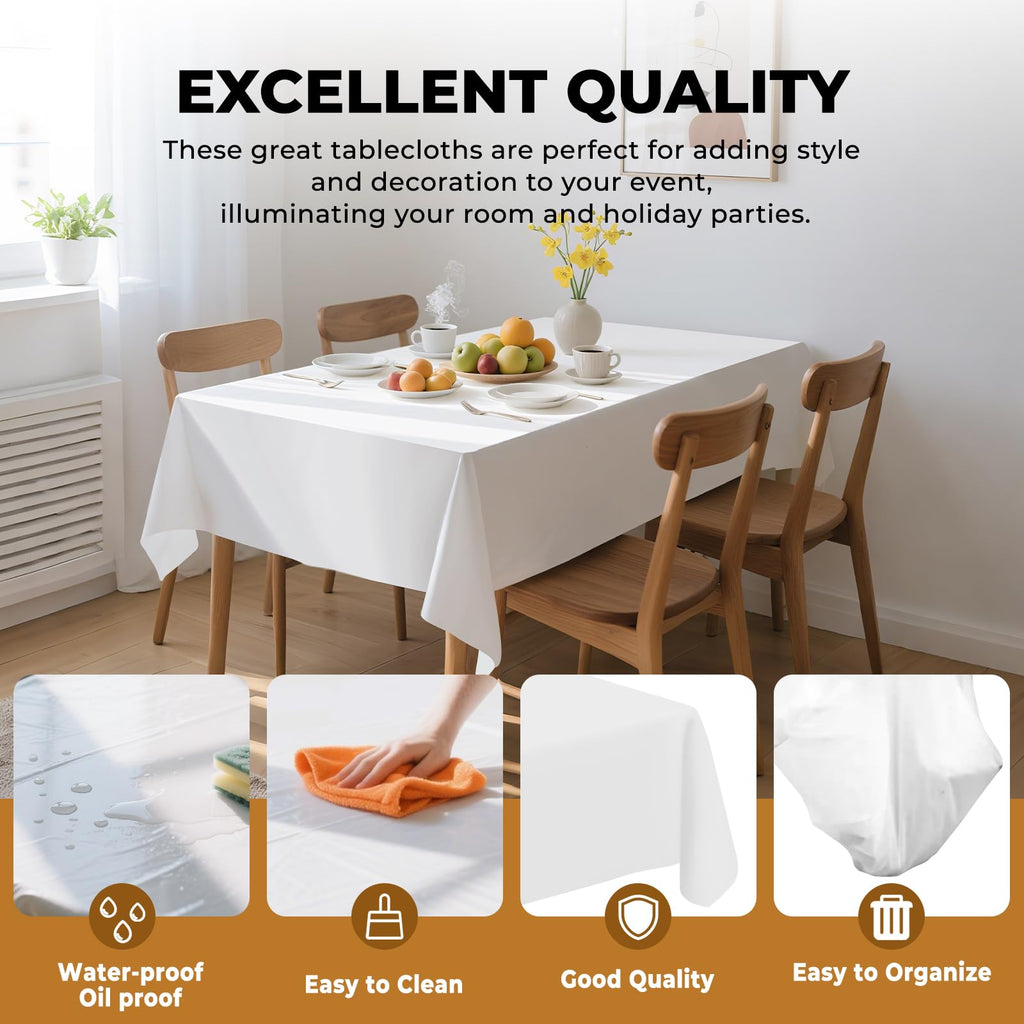 JHDZDHY 54 Inch X 300 Feet Plastic Table Cover Roll Premium Disposable Plastic Tablecloth for All Type/Shape Tables | Picnic, Party, Banquet, Birthdays, Weddings (White, 54 Inch X 300 Feet)