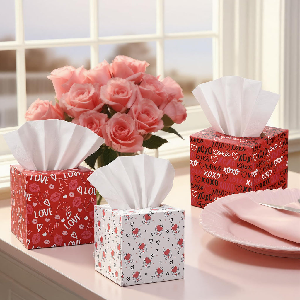 Fuyoooo 12 Pack Cube Facial Tissue Boxes Red Heart for Wedding Party Decor