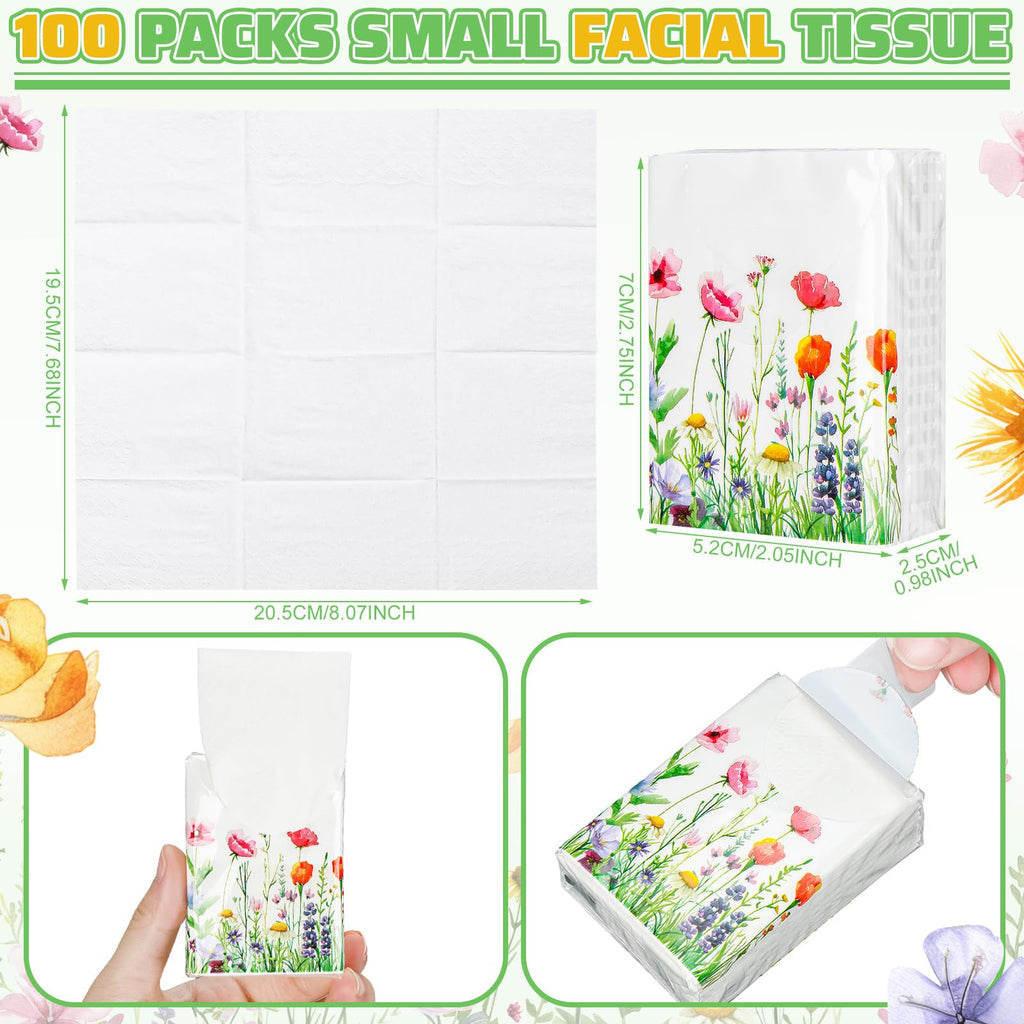 Therwen 100 Pack Pocket Tissues Travel Bulk 1000 Sheet, Wildflowers