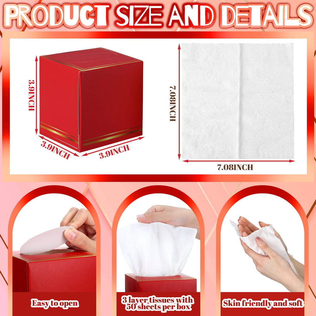 Fourluoo 12 Pack Facial Tissues Cube Boxes Face Box 600 Sheets 3 Ply Soft Paper Square Tissues Bulk for Car Pocket Toilet Household Bedroom Family(Red Green Gold)