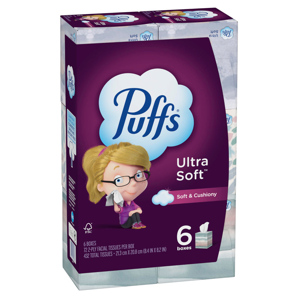 Puffs Ultra Soft Facial Tissuess, Mega Cube, 72 Count (Pack of 24)