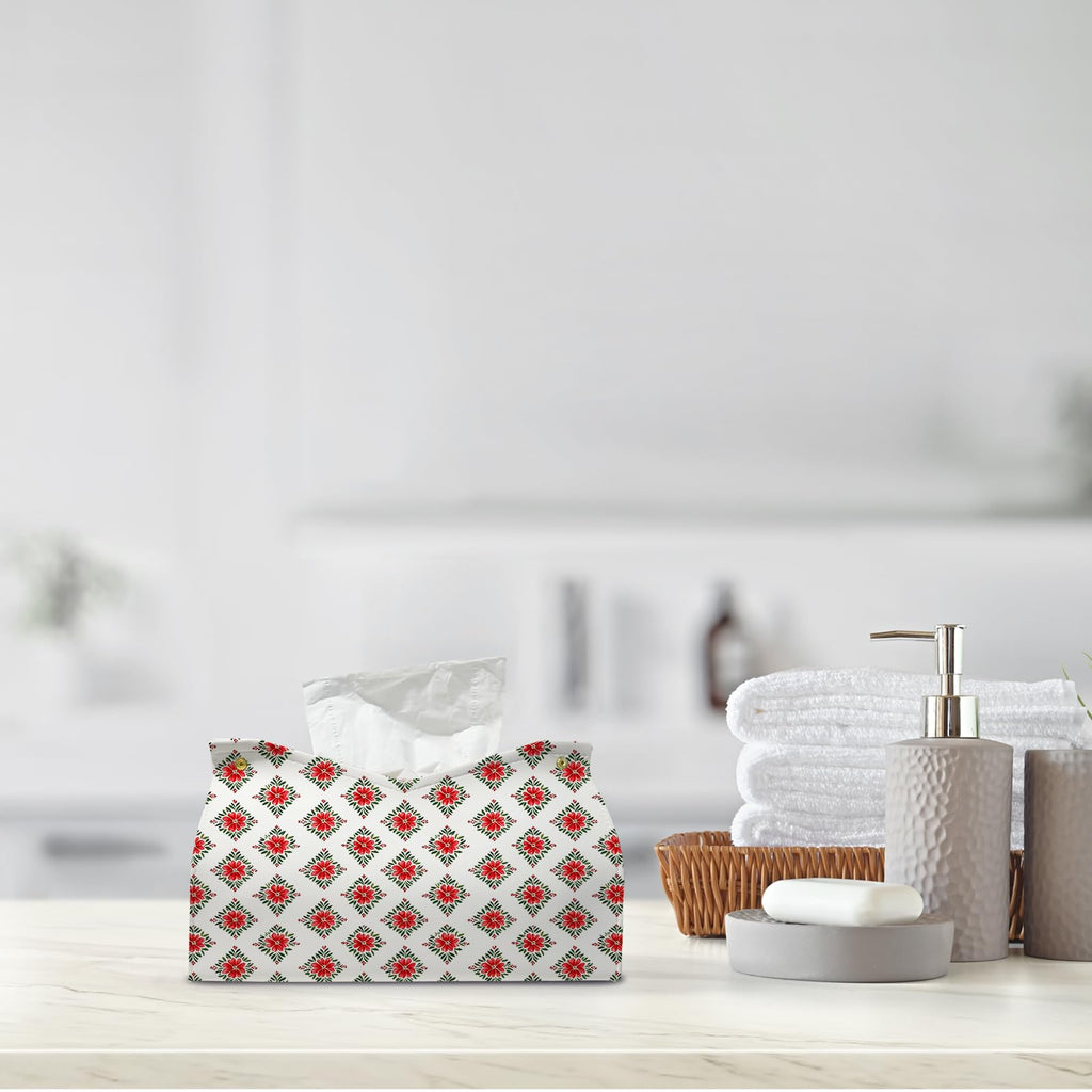 PaJiaNi Red Floral Tissue Box Cover Rectangle for Winter Christmas Decor