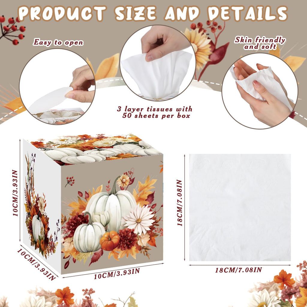 Fourluoo 12 Pack Fall Pumpkin Facial Tissues Cube Boxes 3 Ply 600 Sheets