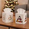 Thyle 2 Pcs Christmas Square Tissue Box Cover PU Leather Reindeer Snowman Tissue Box Holder Closure Xmas Decorations Cube Napkin Holder for Kitchen Car Home Office Living Room Bedroom