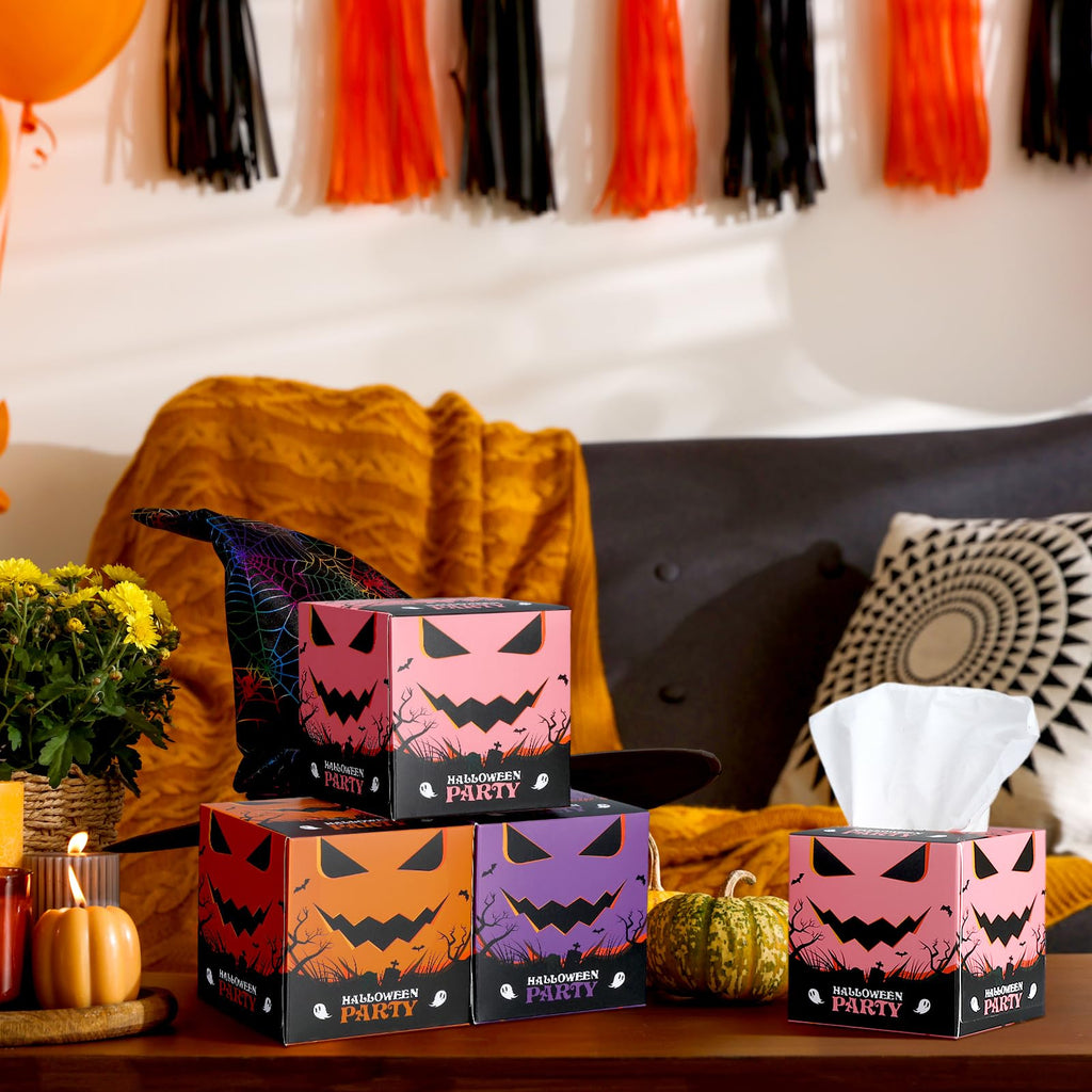 Fourluoo 12 Pack Halloween Facial Tissues Cube Face Boxes 600 Sheets 3 Ply