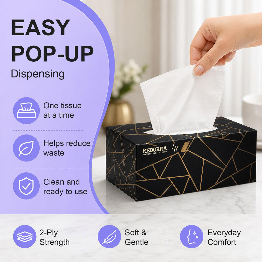 Premium Facial Tissues, Black and Gold Luxury Box Design, 2-Ply, 200 Sheets Per Box, 15 Pack, Hypoallergenic