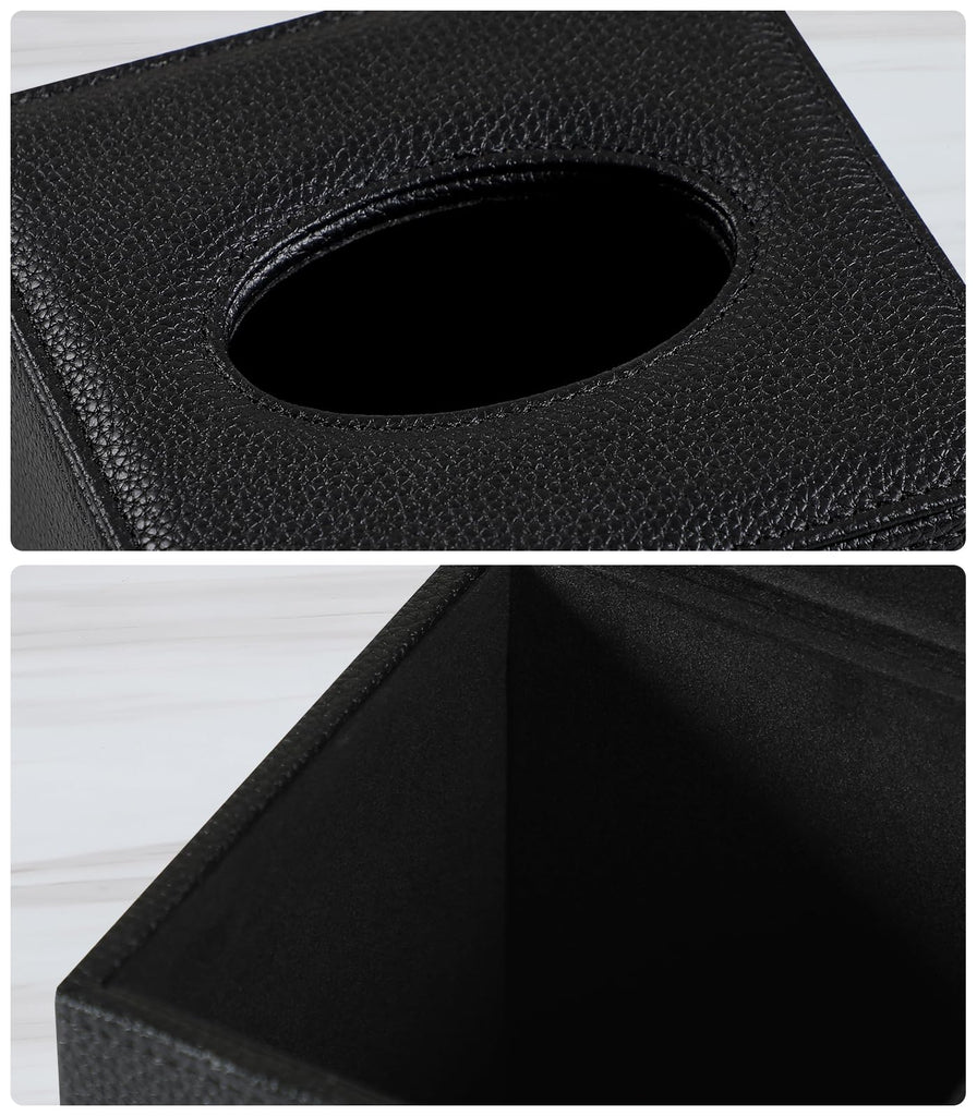 JLAMBOM PU Leather Tissue Box Cover Square Tissue Box Holder (Black)