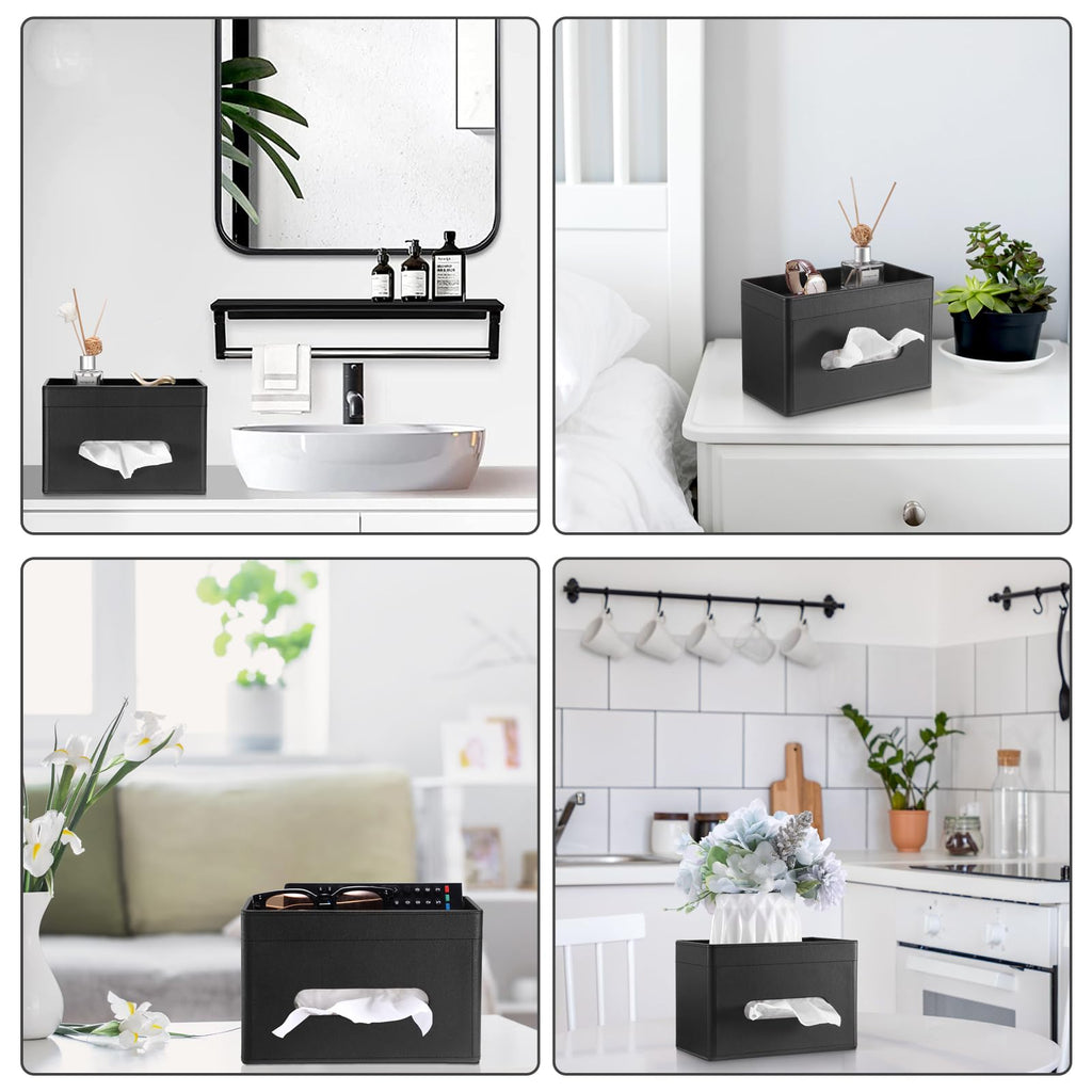 Sumnacon Tissue Box Cover with Storage Tray Rectangular Tissue Holder,Black