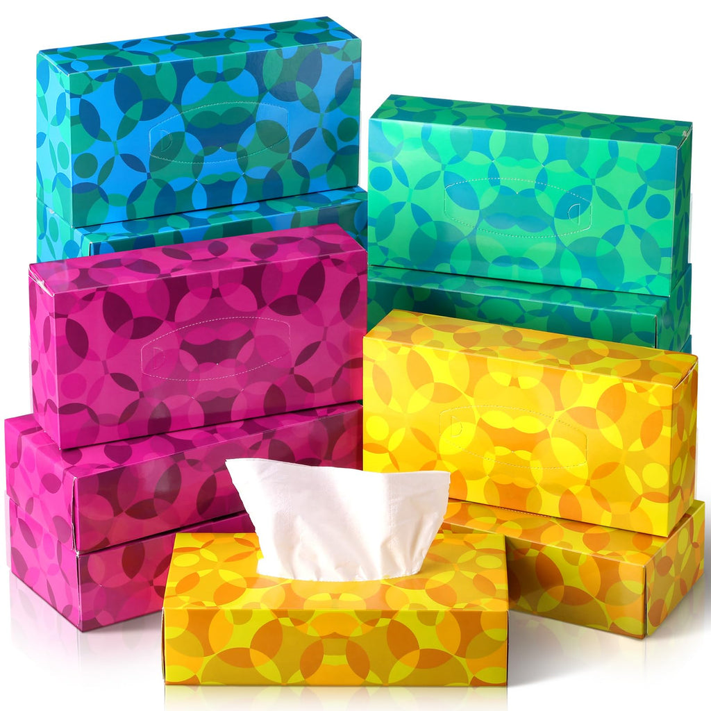Yinder 12 Packs Soft Facial Tissue Boxes for Classroom, Abstract Geometry