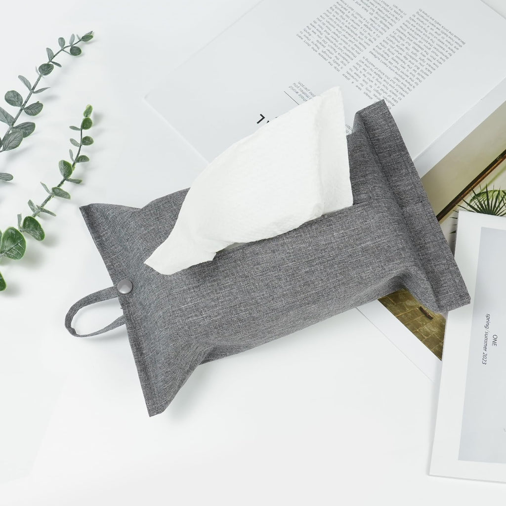 kakaforsa Toilet Paper Holder Reusable Tissue Holder Travel Tissue Holder Wall Hanging Tissue Box Cover Toilet Paper Storage Rectangle Napkin Holder Cloth Tissue Box for Car Office Desk, Gray