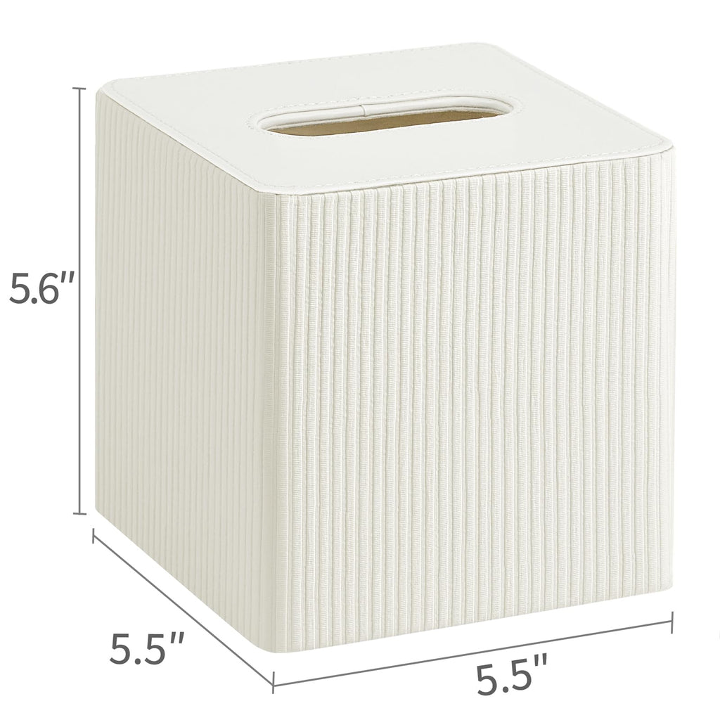 Mkono Tissue Box Cover, PU Leather Square Holder with Bottom, Beige