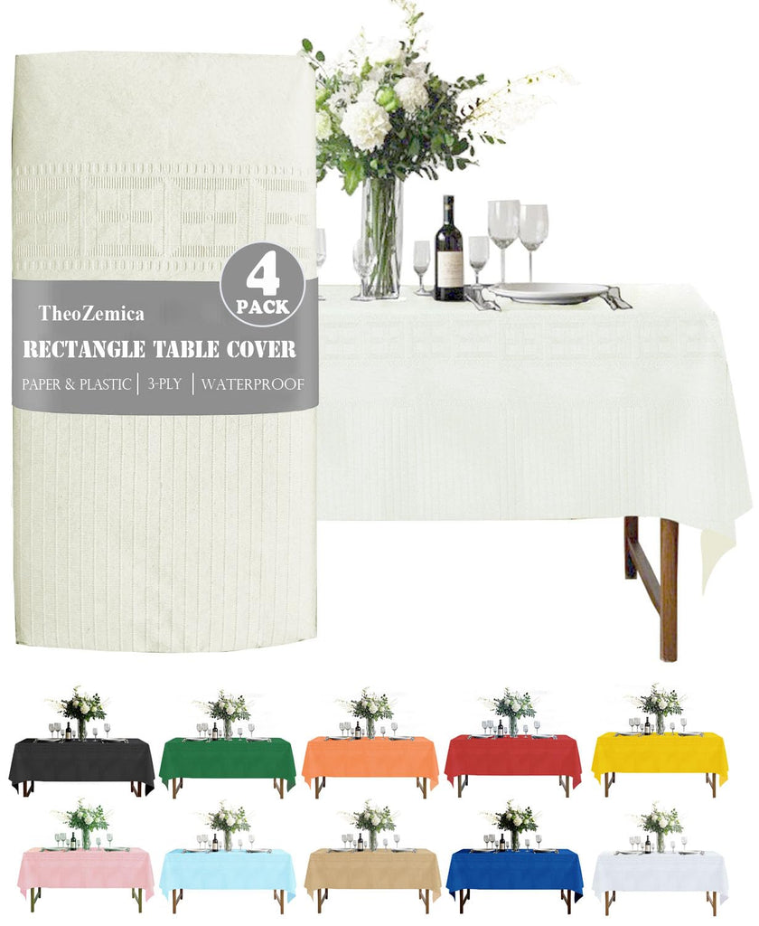 TheoZemica Cream White Disposable Paper Tablecloths for Rectangle Tables 4 Pack, 54×108 Inch Waterproof Paper with Plastic Backing, Party Table Cover for Wedding Christmas Baby Shower Graduation