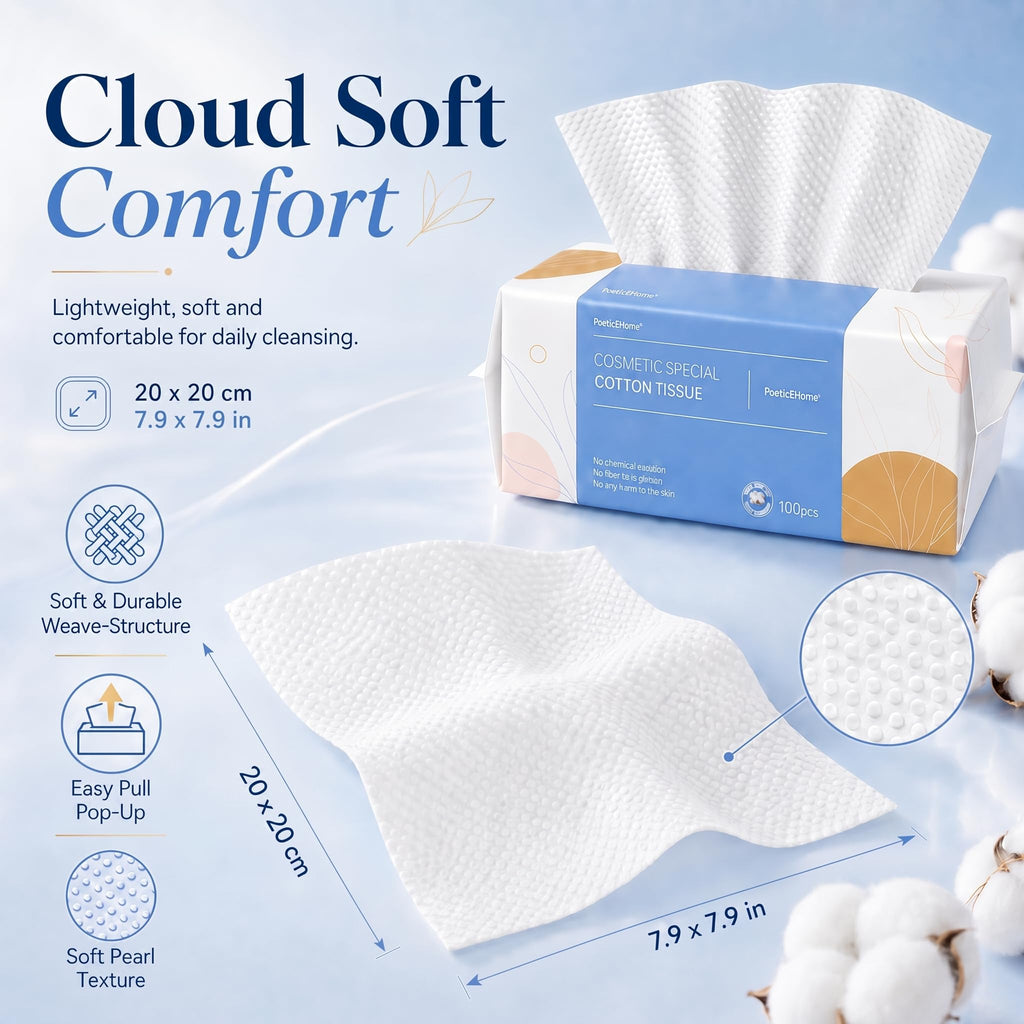 PoeticEHome Disposable Face Towels, Soft Dry Wipes, 3 Pack, 300 Count