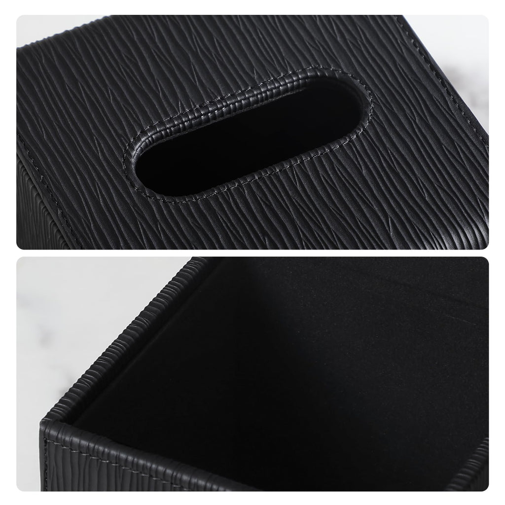 JLAMBOM PU Leather Tissue Box Cover Square, Cube Tissue Box Holder (Black)