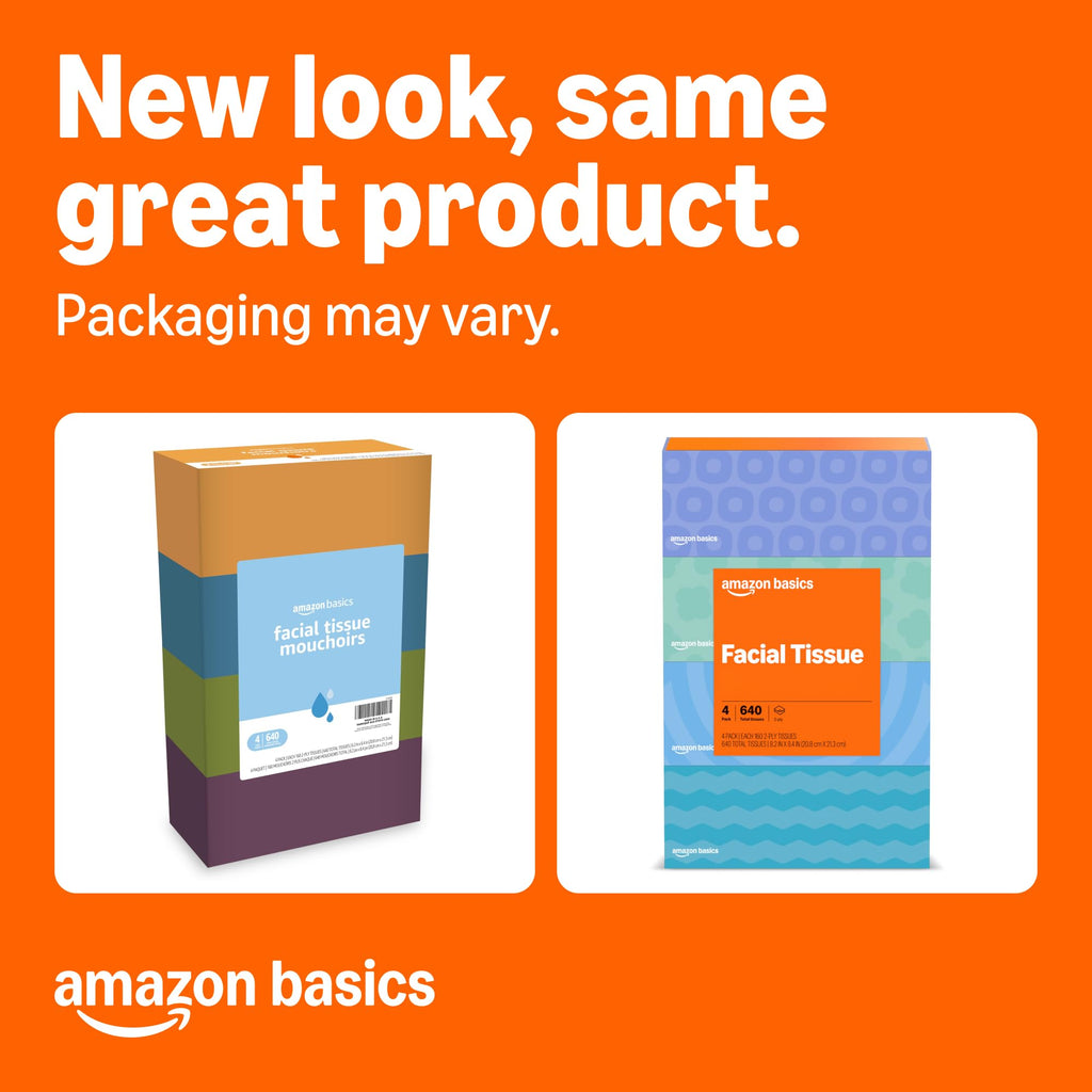 Amazon Basics Facial Tissue, 2-Ply, 1920 Count, 12 Packs of 160, Packaging May Vary