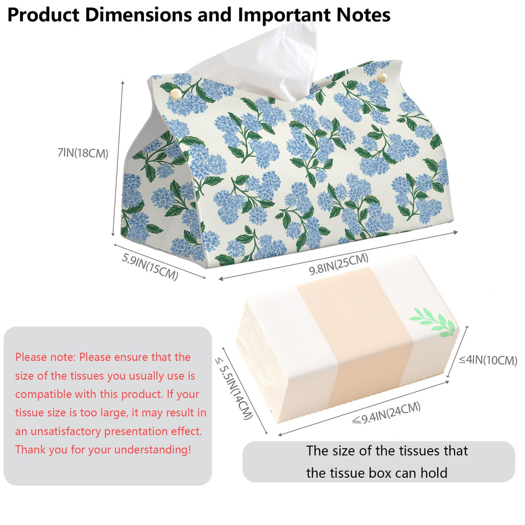 PaJiaNi Blue Hydrangea Floral Tissue Box Cover Rectangle for Office Decor