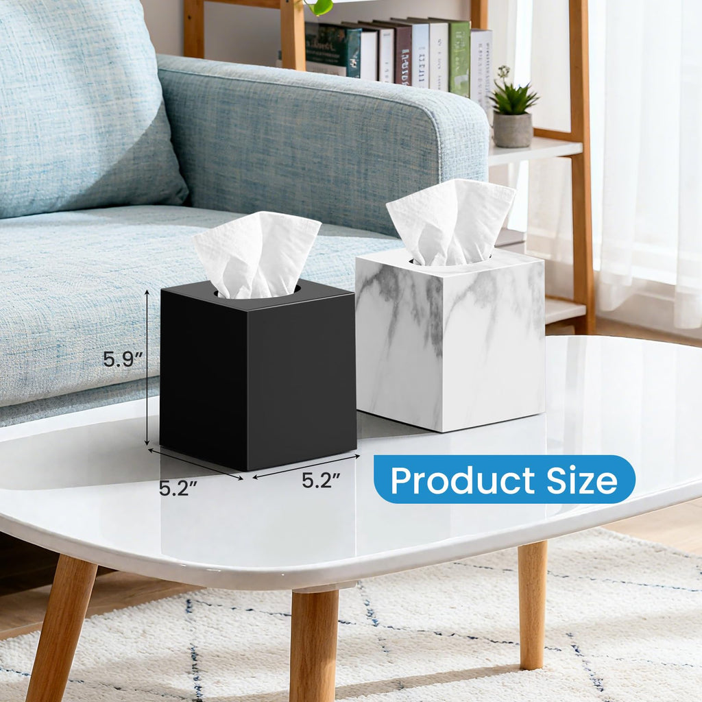 2 Pack Tissue Box Cover, Square Plastic Tissue Holder Non-Slip Base, Marble