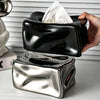 Ceramic Tissue Box Cover Modern Decorative Organizer for Facial Tissues Holder, Farmhouse Style Home Decor for Bathroom, Bedroom, Living Room & Office (Round Silver)