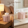 Ricomboo 2 Pack Tissue Box Cover Square, 5x5x5 PU Leather Tissue Boxes Holder, Decor Cube Paper Organizer with Bottom Belt for Bathroom, Home, Night Stands, Office, Kitchen (Coral Pink)