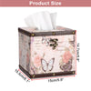 Hoowen Butterfly Tissue Box Cover, Wood Square Tissue Holder, Stylish Pink