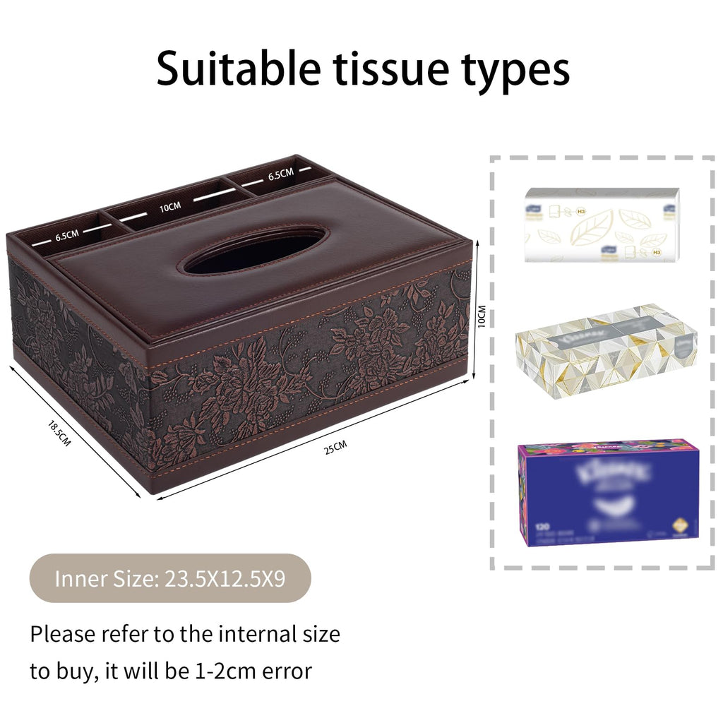 XNONE Tissue Box Cover Rectangle Retro Tissue Box Holder PU Leather Facial Tissues Organizer,Multifunctional Remote Control Stationery Storage Box,Home Office Supplies Car Napkin Caddy