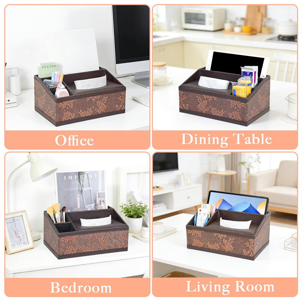 SAYEEC Leather Tissue Box Cover Rectangular Tissue Box Holder Retro Napkin Dispenser Facial Tissues Organizer Multifunctional Storage Box Caddy for Bathroom Toilet Bedroom Living Room Office Table Car