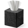 Square Tissue Box Cover Decorative,Napkin Dispenser,Facial Paper Holder for Bathroom Vanity Countertop,Bedroom Dresser,Night Stand, Desk, Office and End Table,Boho Flowers Black