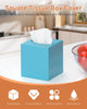 Tissue Box Cover, Square Plastic Tissue Box Holder with Anti Slip Base, Modern Decor Facial Napkin Holder for Bathroom Vanity Countertop, Bedroom Dresser, Night Stand, Parlors, Offices, Blue