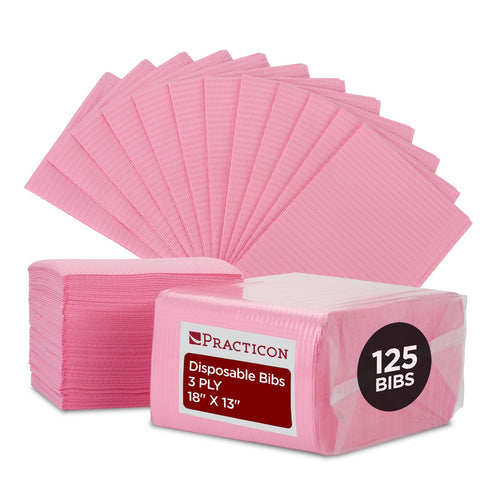 Practicon 125 Pack Pink Disposable Patient Bibs, 18