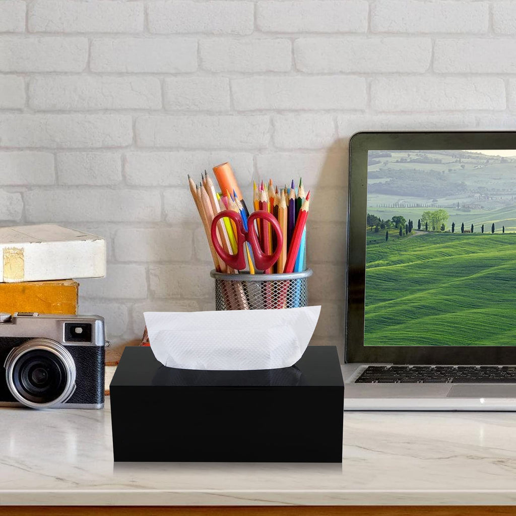 Acrylic Tissue Box Holder, PITBVO Rectangular Shiny Black Tissue Box Cover
