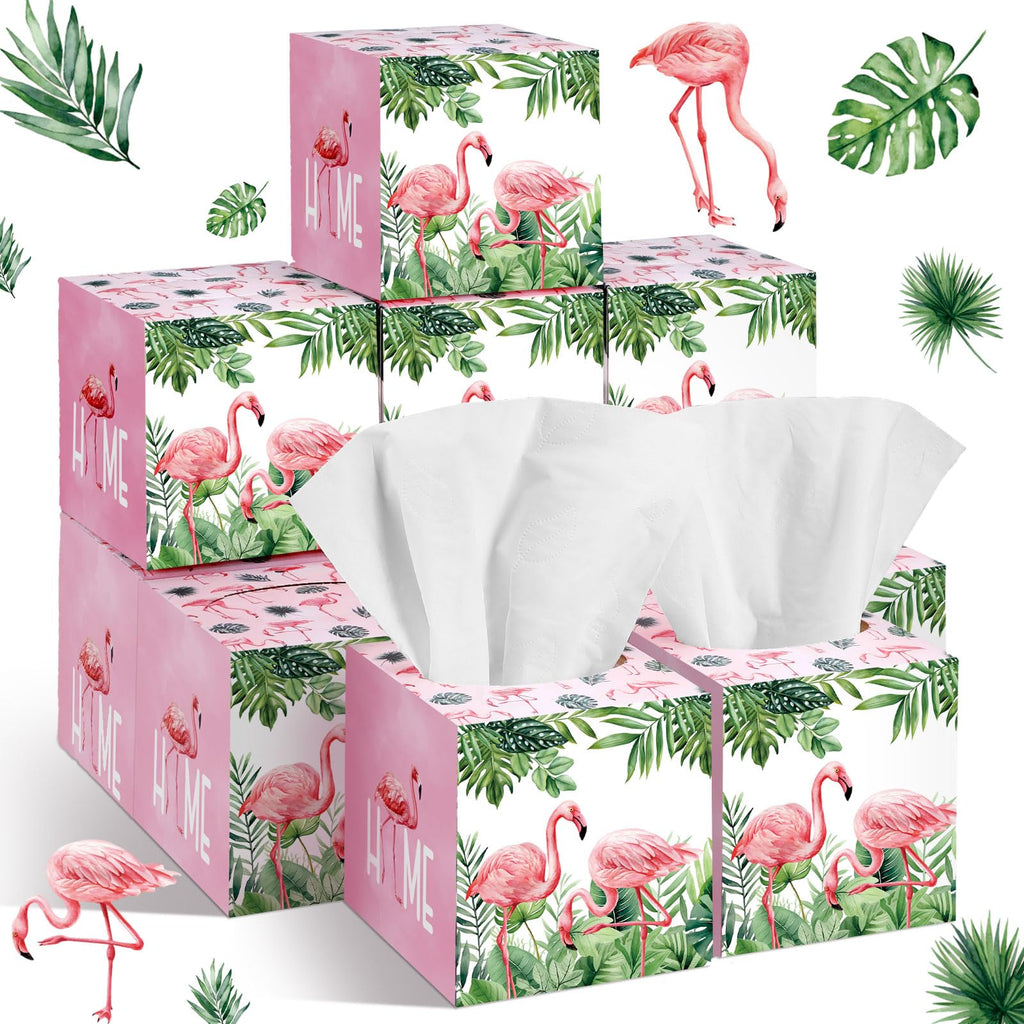 Fourluoo 12 Pack Summer Flamingo Facial Tissues Cube Boxes, 600 Sheet 3 Ply