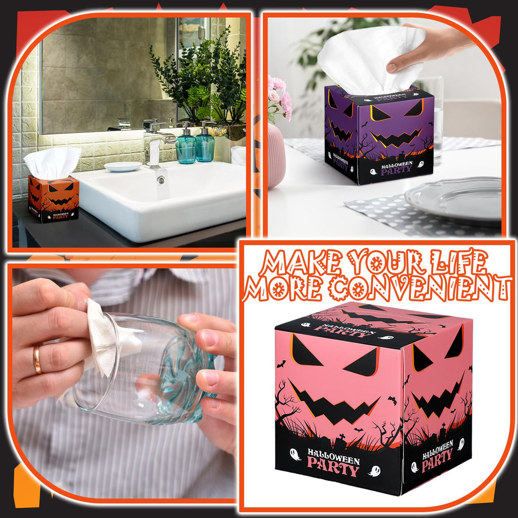 Fourluoo 12 Pack Halloween Facial Tissues Cube Face Boxes 600 Sheets 3 Ply